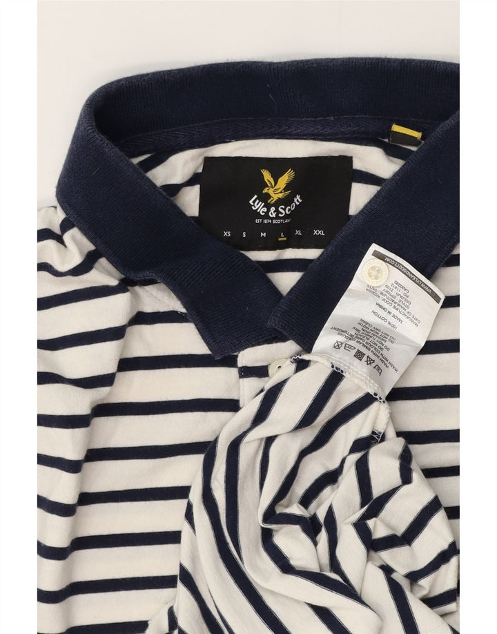 Lyle & Scott Mens Polo Shirt Large White Striped Cotton