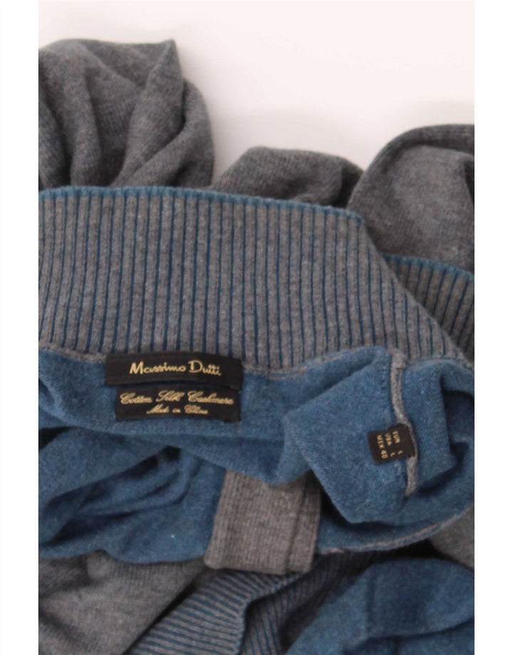 Massimo Dutti Mens Button Neck Jumper Sweater Large Grey Cotton