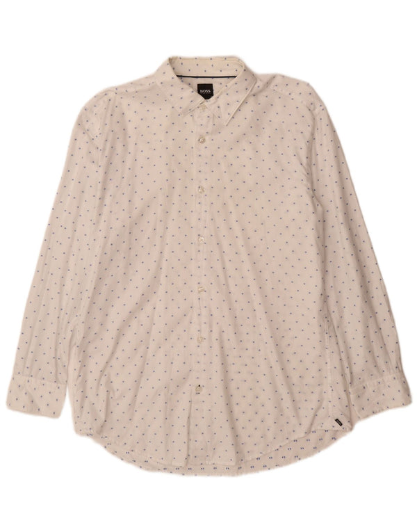 Hugo Boss Mens Slim Fit Shirt Large White Spotted Cotton
