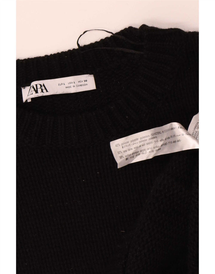Zara Womens Oversized Crew Neck Jumper Sweater UK 16 Large Black Polyester