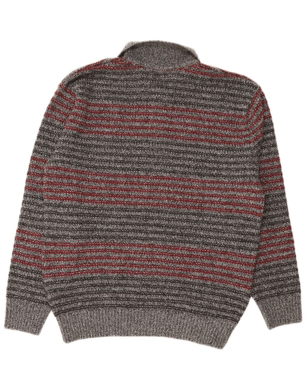 Barisal Mens Polo Neck Jumper Sweater Medium Grey Striped Polyacrylic