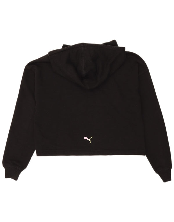Puma Womens Oversized Crop Graphic Hoodie Jumper UK 6 XS Black Cotton