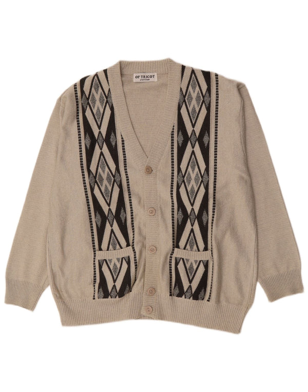 Vintage Mens Cardigan Sweater XL Grey Argyle/Diamond Cotton
