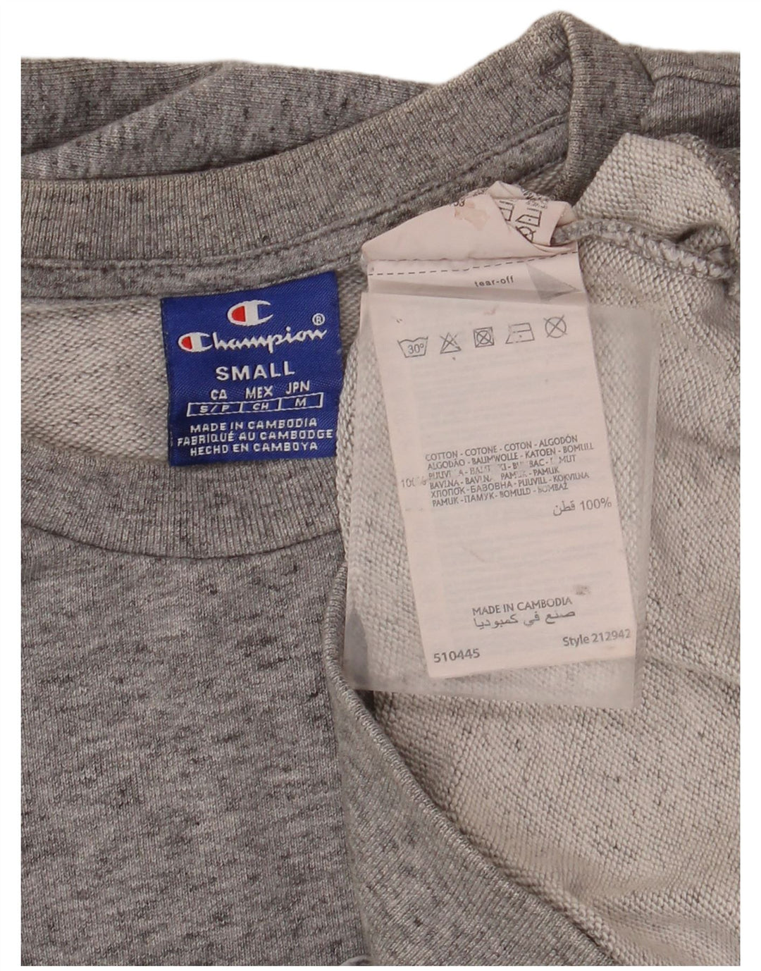 CHAMPION Mens Graphic Sweatshirt Jumper Small Grey Flecked Cotton
