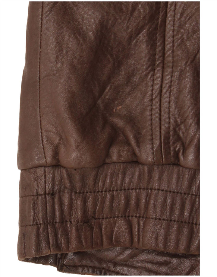 VINTAGE Womens Leather Jacket UK 14 Medium Brown Argyle/Diamond Leather