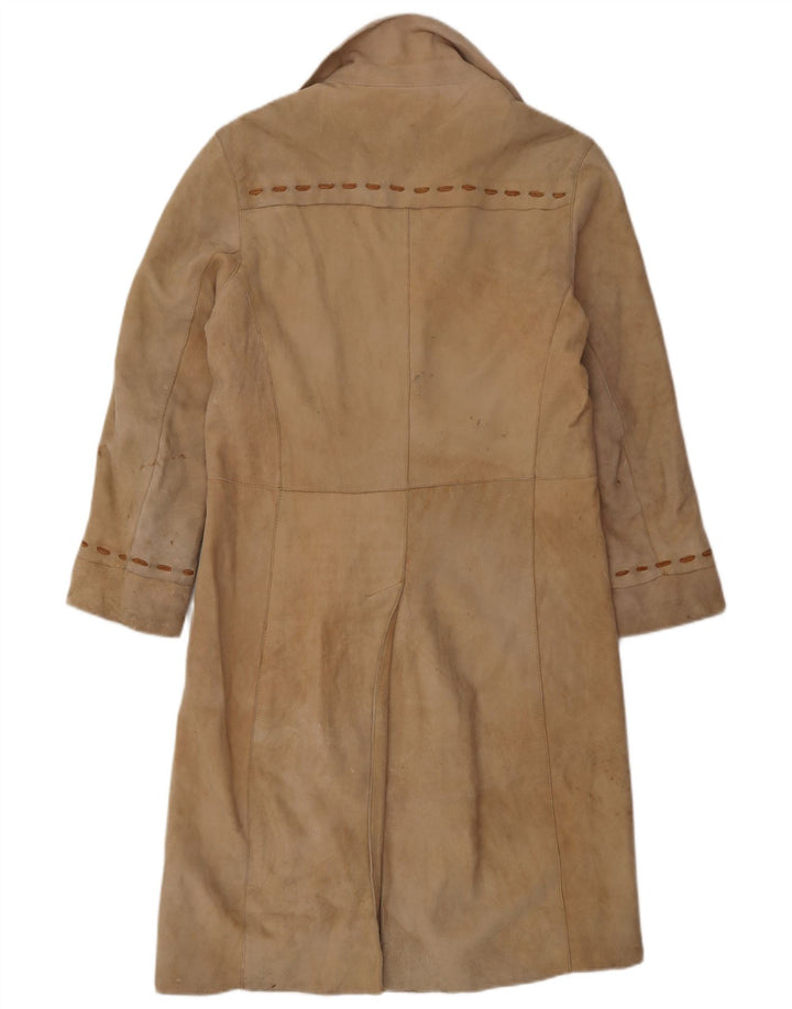 Vintage Womens Suede Leather Coat UK 12 Medium Beige Leather
