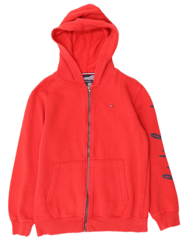 Tommy Hilfiger Boys Graphic Zip Hoodie Sweater 15-16 Years Large Red Cotton