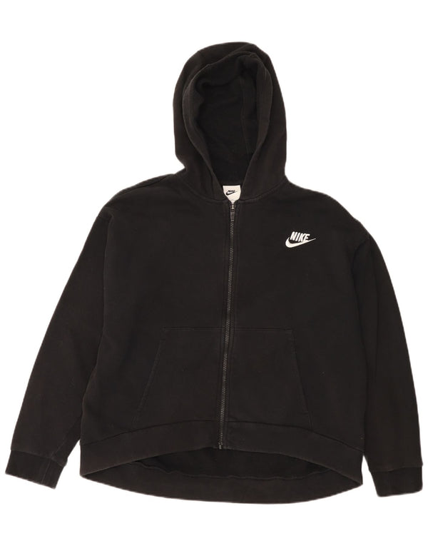 Nike Womens Zip Hoodie Sweater UK 18 XL Black Cotton