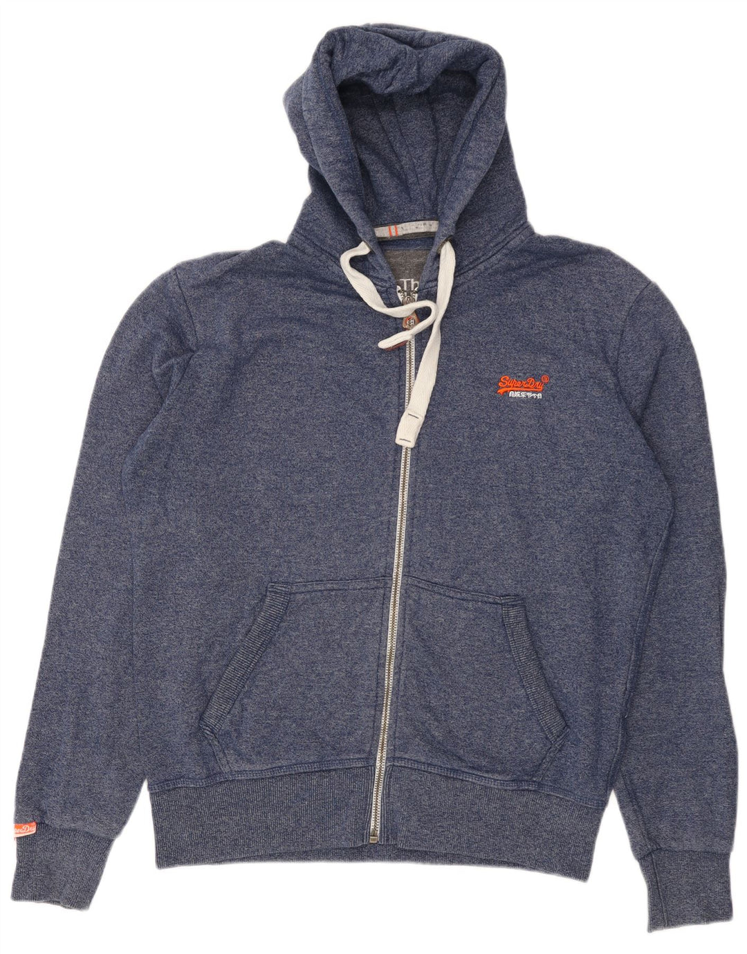 SUPERDRY Mens Zip Hoodie Sweater XL Navy Blue Flecked Cotton