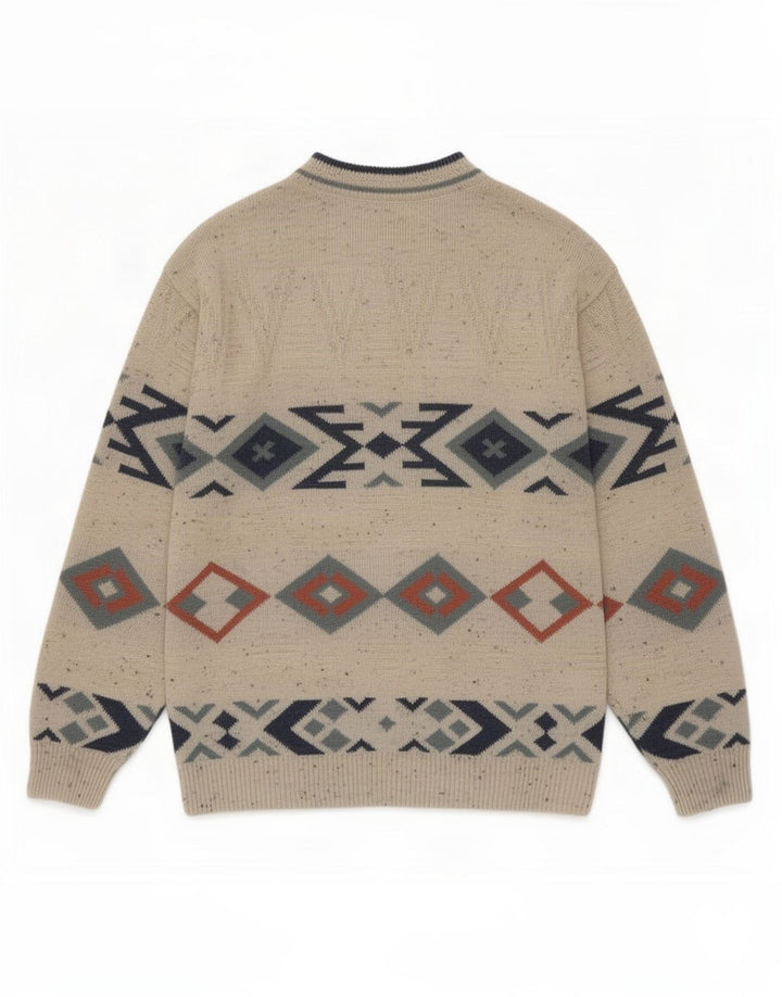 Marks & Spencer Mens Crew Neck Jumper Sweater Medium Beige Geometric
