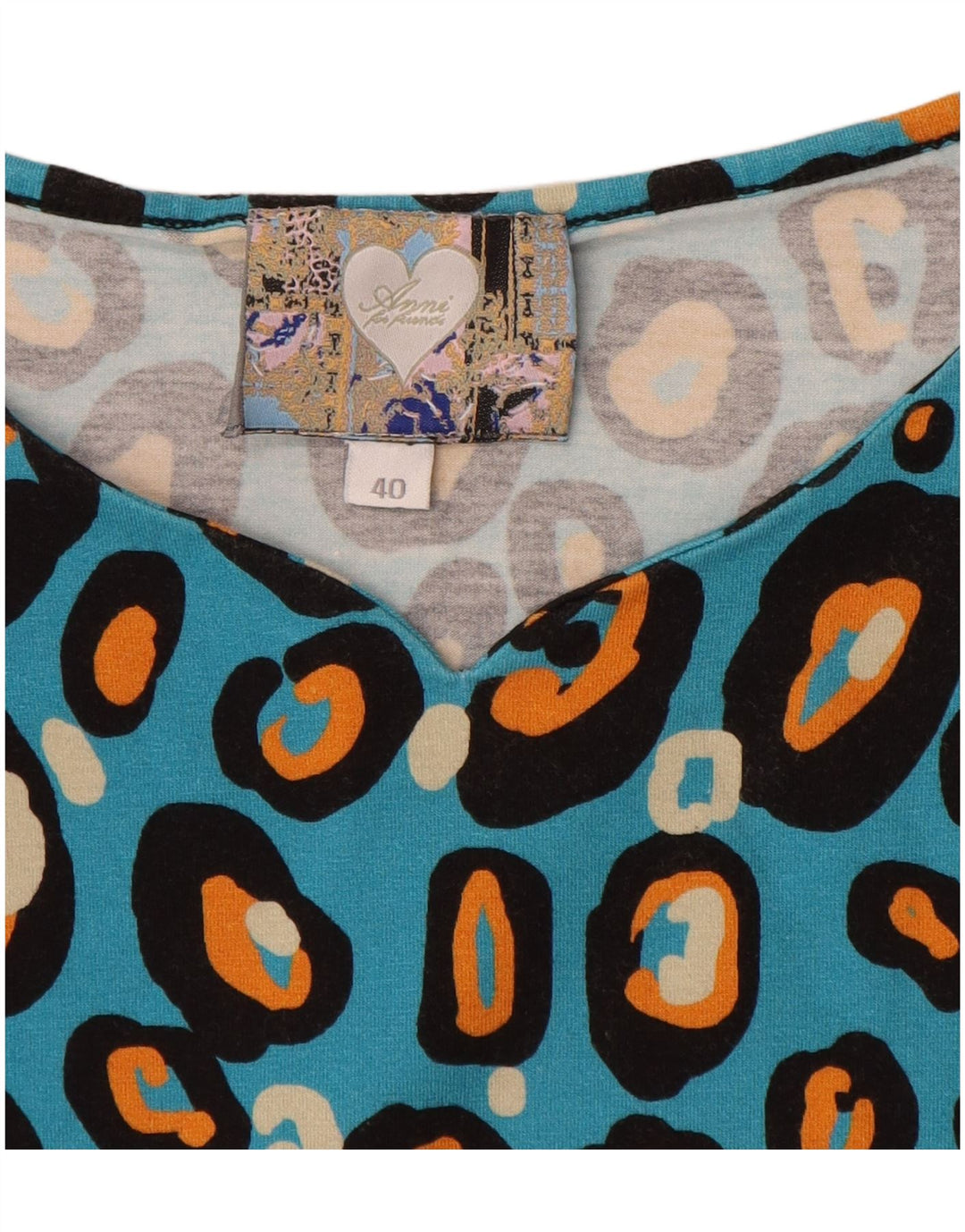 VINTAGE Womens Blouse Top EU 40 Medium Blue Animal Print Cotton