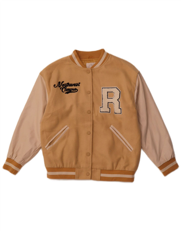 ZARA Girls Graphic Varsity Jacket 9-10 Years Brown Colourblock Polyester