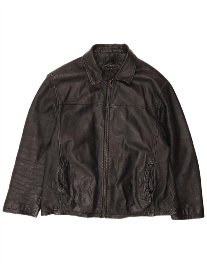 VINTAGE Mens Leather Jacket UK 44 2XL Black