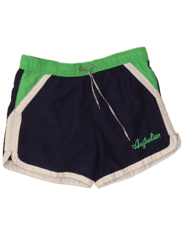 AUSTRALIAN L'ALPINA Mens Swimming Shorts IT 50 Medium Navy Blue Colourblock