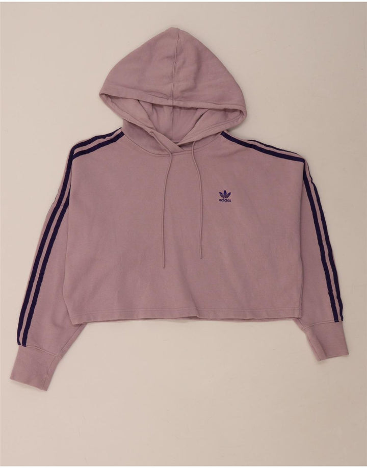 ADIDAS Womens Oversized Crop Hoodie Jumper UK 8 Small Purple Cotton