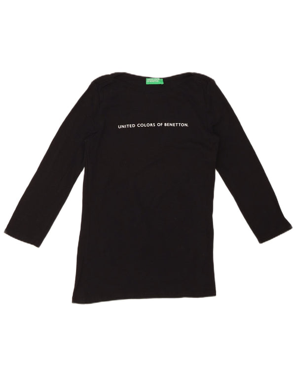 BENETTON Womens Graphic Top 3/4 Sleeve UK 8 Small Black