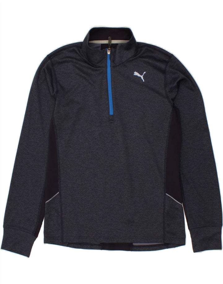 PUMA Mens Zip Neck Pullover Tracksuit Top Small Navy Blue Colourblock Vintage Puma and Second-Hand Puma from Messina Hembry 