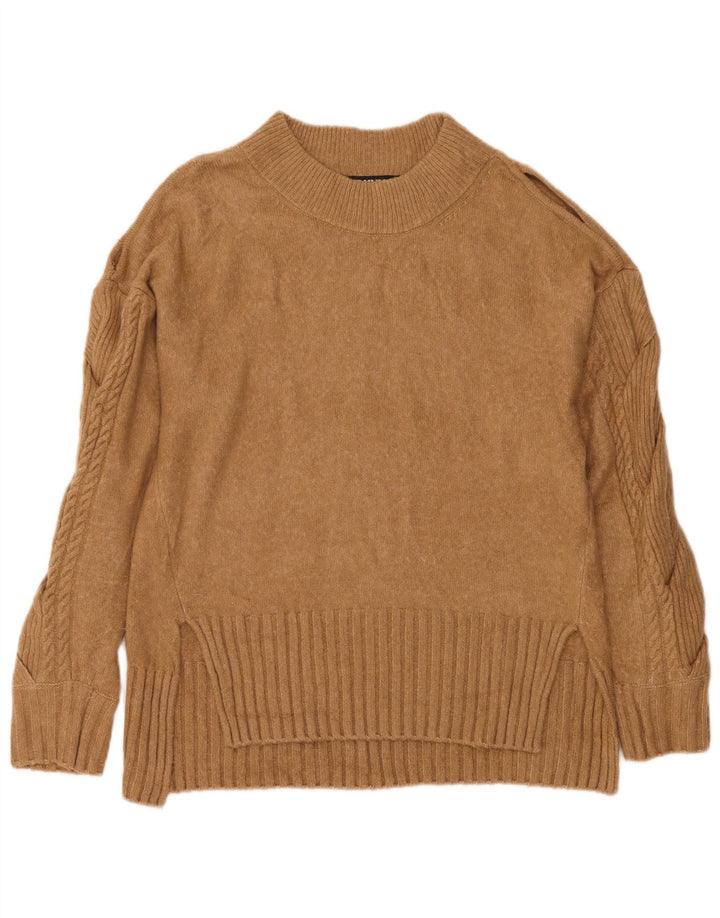 Dkny Womens Turtle Neck Jumper Sweater UK 14 Medium Brown Acrylic