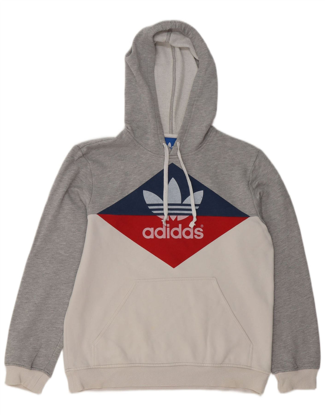 ADIDAS Mens Graphic Hoodie Jumper Medium Grey Colourblock Cotton