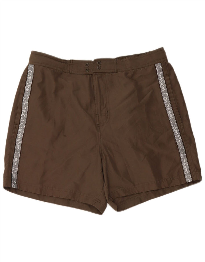 CALVIN KLEIN Mens Graphic Swimming Shorts Large  Khaki Polyester