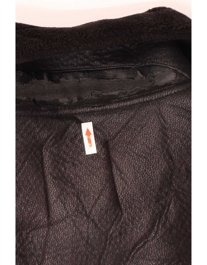 Zara Womens Faux Leather Sherpa Jacket UK 14 Medium Black Polyurethane