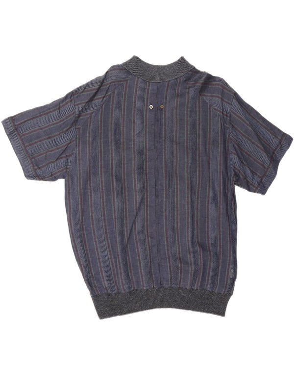 Vintage Mens Short Sleeve Pullover Shirt IT 50 Medium Navy Blue Striped