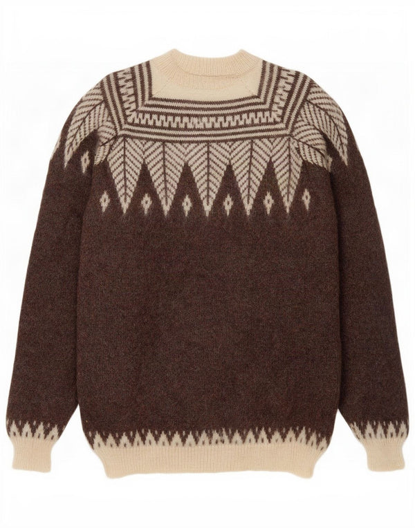 Vintage Womens Crew Neck Jumper Sweater UK 16 Large Brown Fair Isle