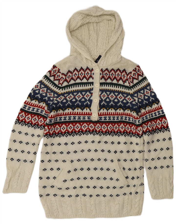 RALPH LAUREN Girls Hooded Jumper 15-16 Years XL  White Fair Isle Cotton