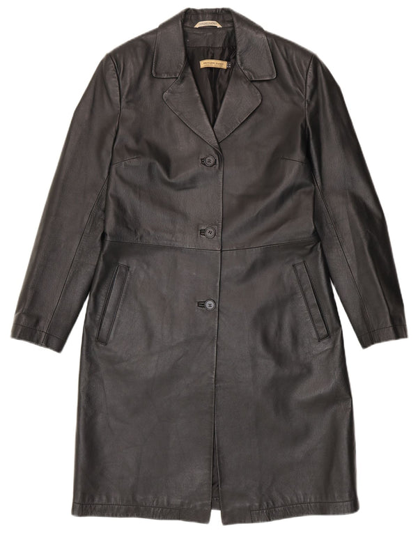 Privilegi Womens Leather Coat IT 42 Medium Black Leather