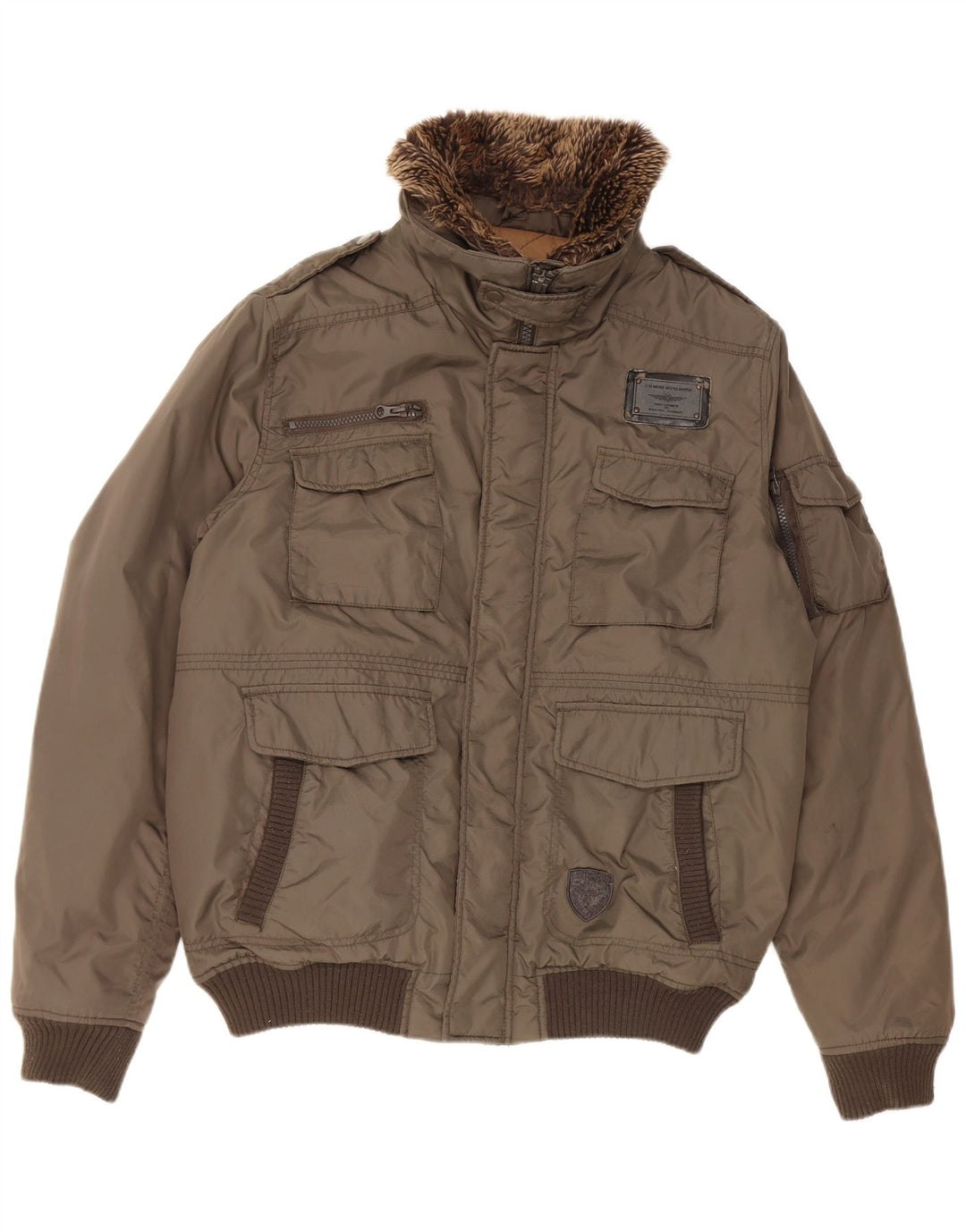 Celio Mens Military Bomber Jacket UK 42 XL Khaki Nylon