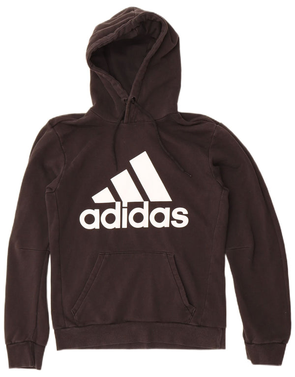 Adidas Womens Graphic Hoodie Jumper UK 10 Small Black Cotton