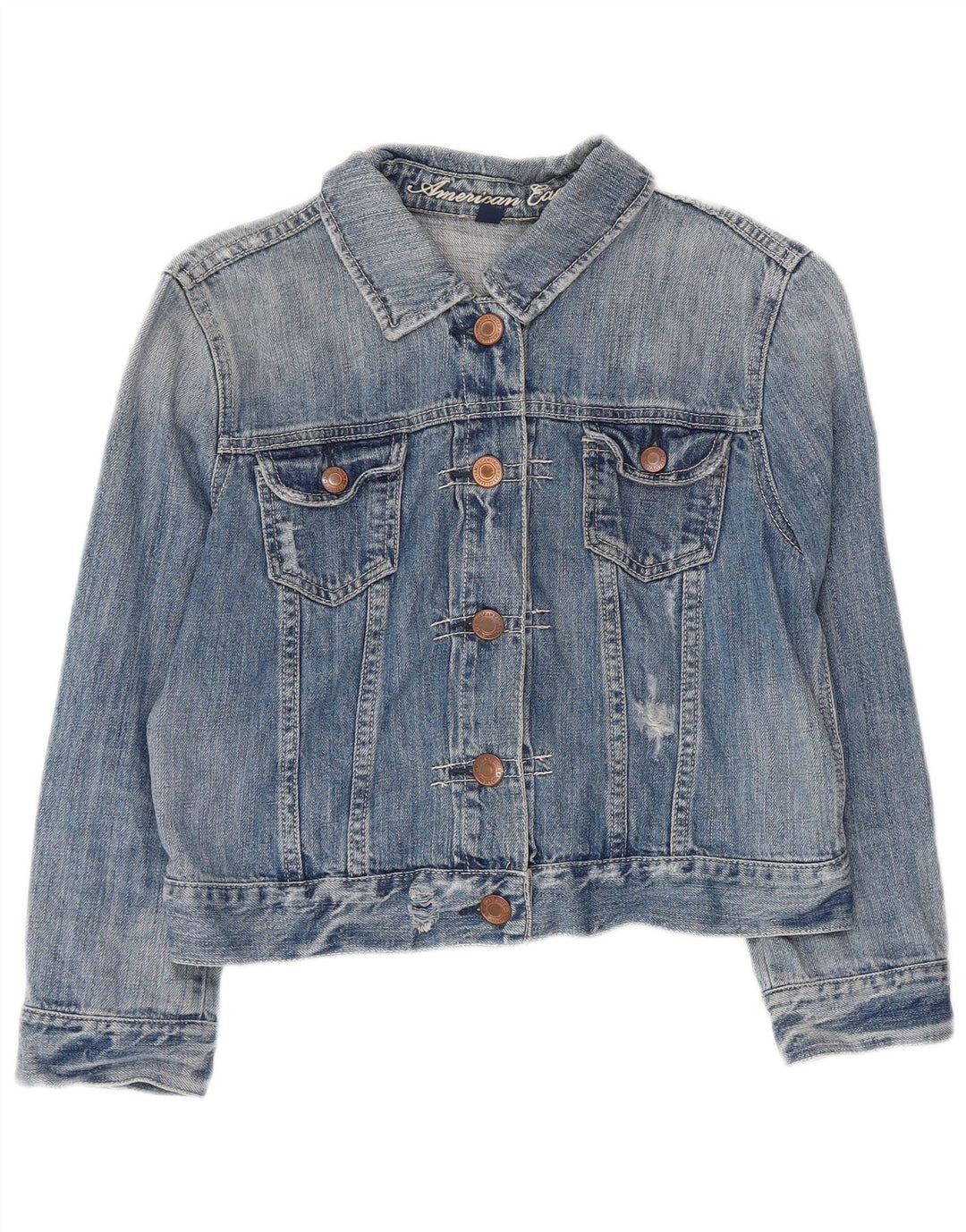 AMERICAN EAGLE Womens Crop Denim Jacket UK 14 Large Blue Cotton