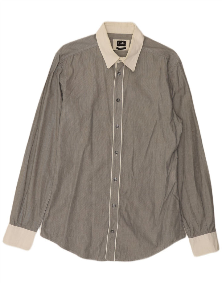 DOLCE & GABBANA Mens Slim Fit Shirt IT 52 Large Grey Pinstripe Cotton
