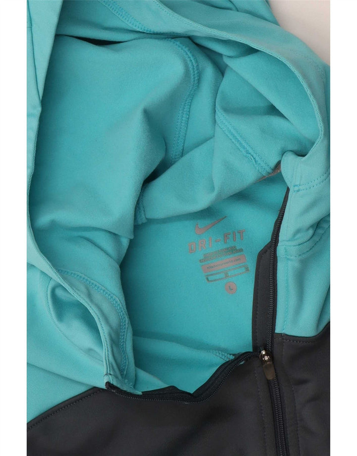 Nike Womens Dri Fit Hooded Pullover Tracksuit Top UK 16 Large Blue