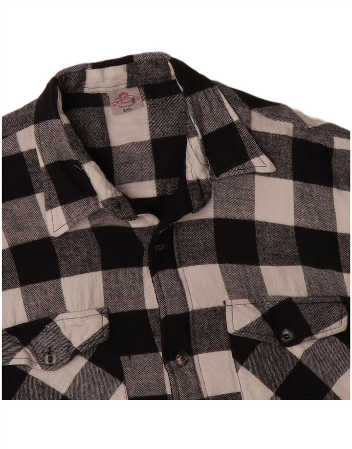 VINTAGE Mens Flannel Shirt 3XL Black Gingham Cotton
