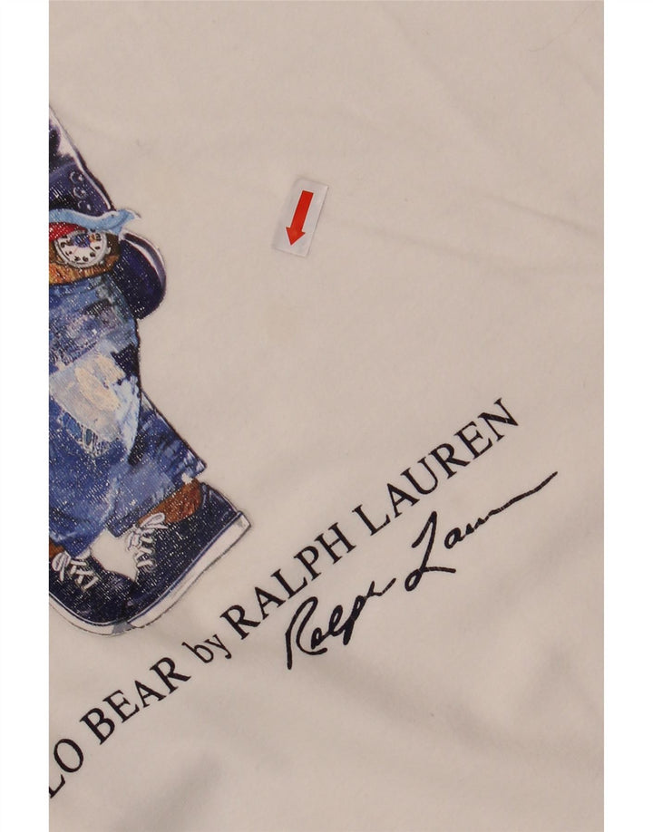 POLO RALPH LAUREN Mens Slim Fit Graphic T-Shirt Top Medium White Cotton