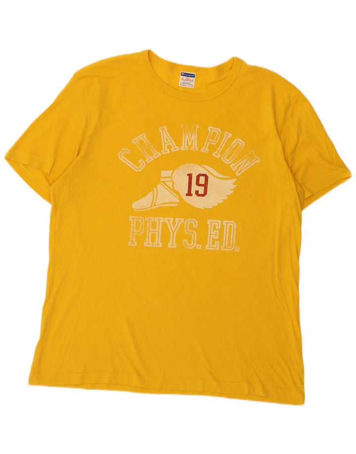 Champion Mens Regular Graphic T-Shirt Top XL Yellow
