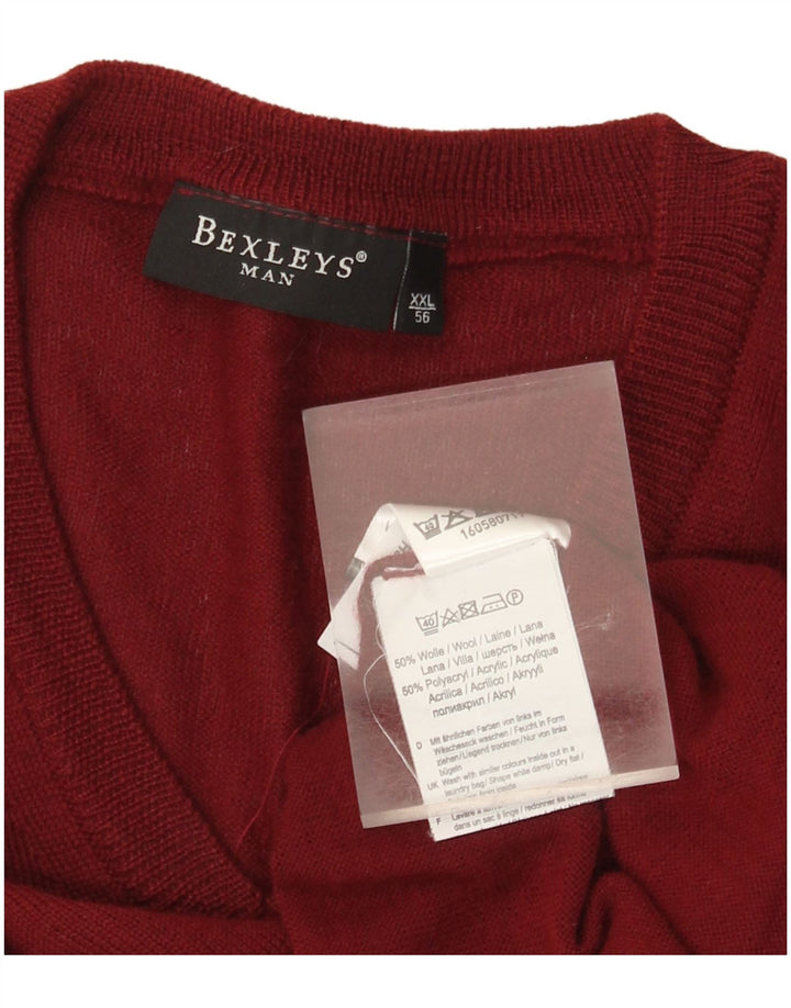 BEXLEYS Mens V-Neck Jumper Sweater IT 56 2XL Burgundy Wool