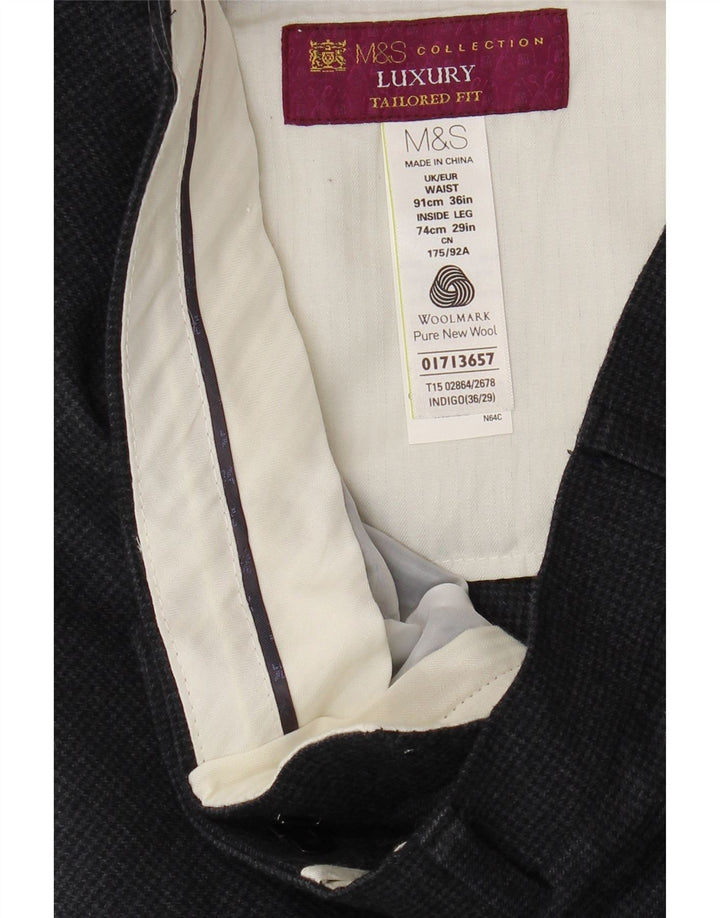 Marks & Spencer Mens Tailored Fit Suit Trousers W36 L29 Grey Houndstooth
