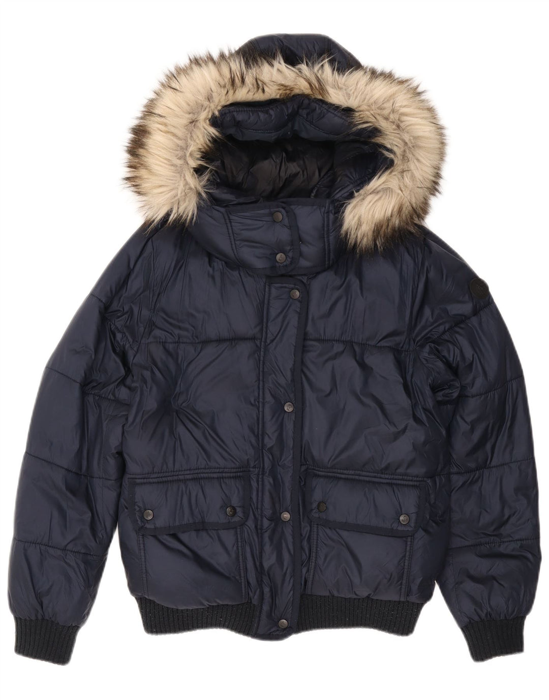ABERCROMBIE & FITCH Womens Hooded Padded Jacket UK 14 Medium Navy Blue