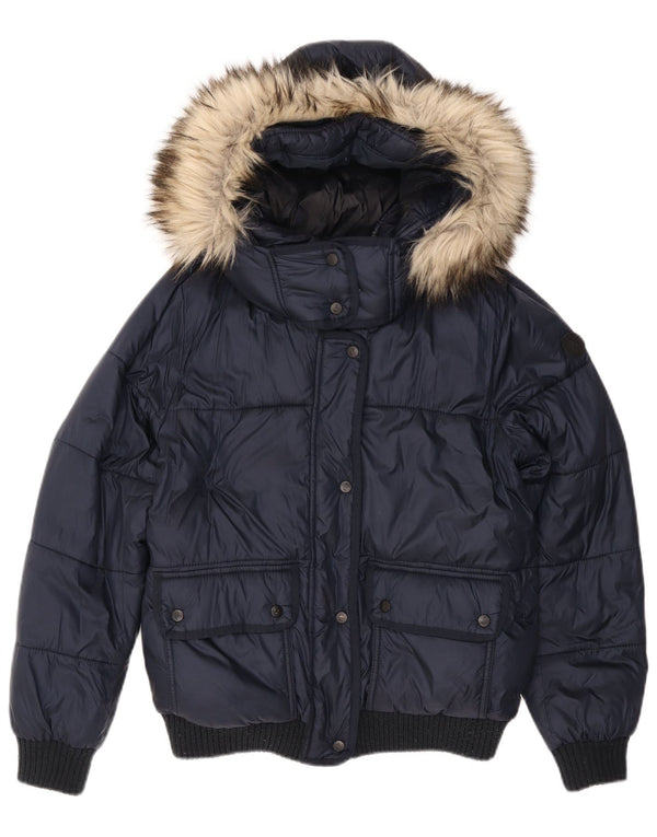 ABERCROMBIE & FITCH Womens Hooded Padded Jacket UK 14 Medium Navy Blue