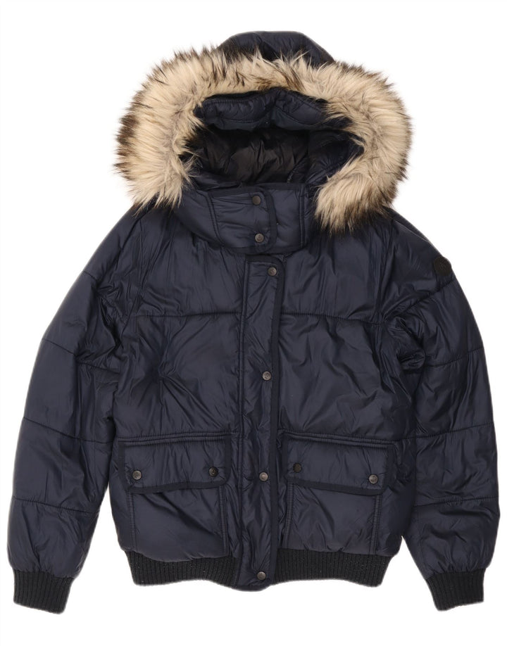 ABERCROMBIE & FITCH Womens Hooded Padded Jacket UK 14 Medium Navy Blue