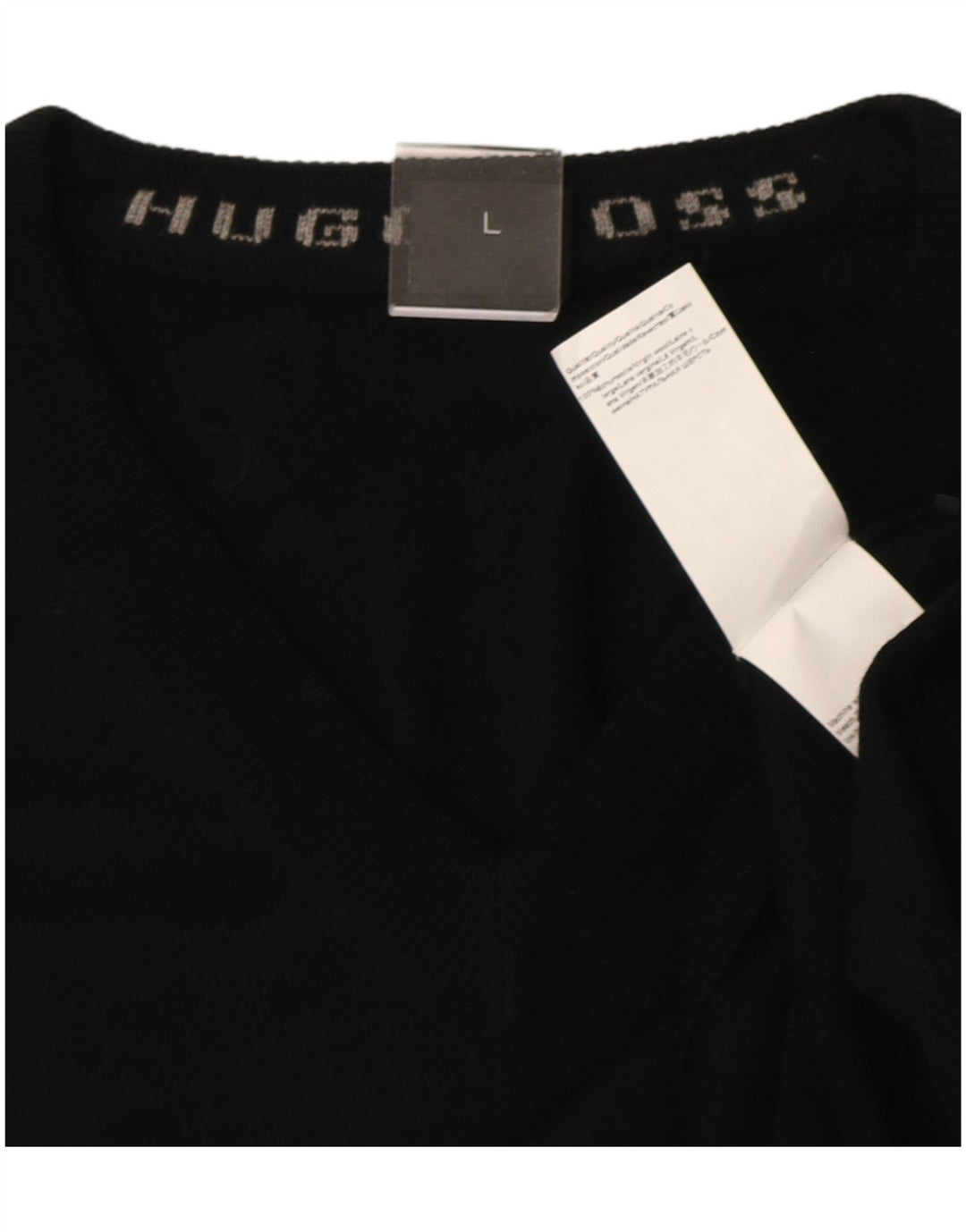 Hugo Boss Mens V-Neck Jumper Sweater Large Black Wool