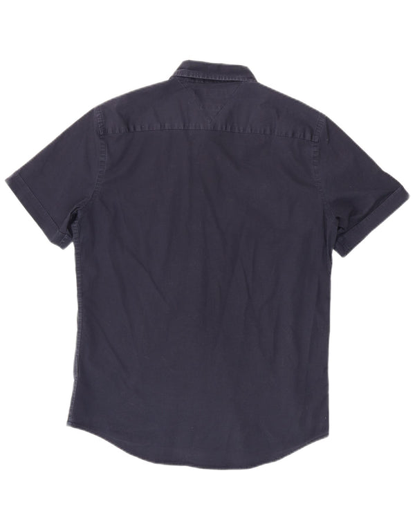 TOMMY HILFIGER Mens Slim Fit Short Sleeve Shirt Medium Navy Blue Cotton
