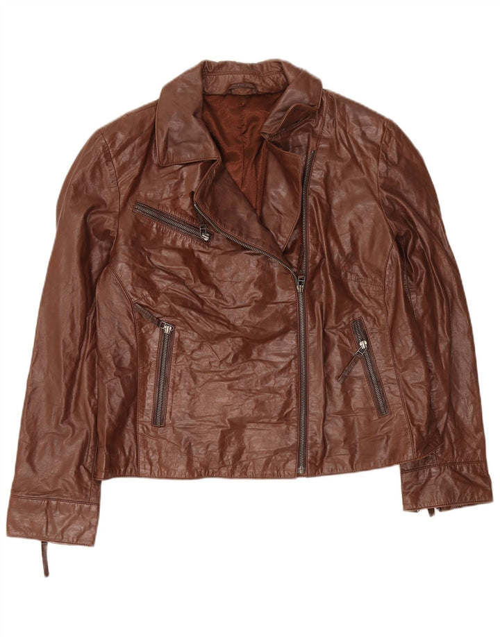 C & A Womens Leather Jacket UK 18 XL Brown