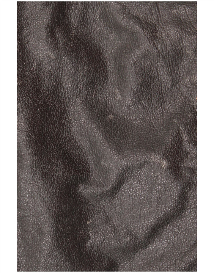 Yuppie Womens Crop Leather Biker Jacket EU 38 Medium Black Leather