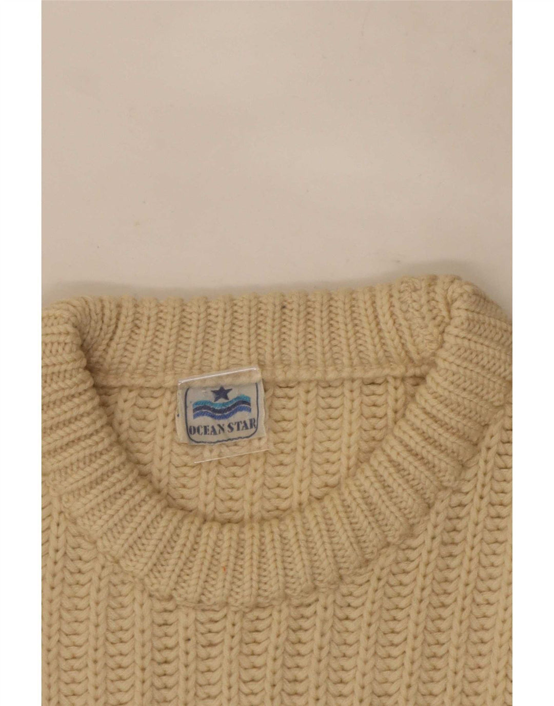 Ocean Star Mens Crew Neck Jumper Sweater IT 48 Medium Beige Colourblock