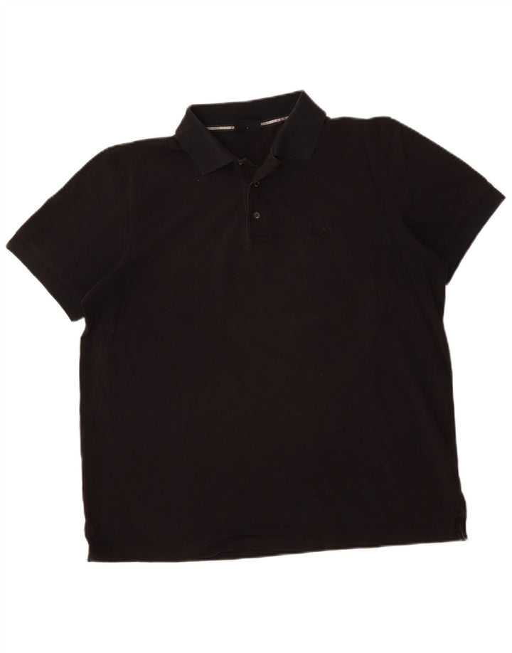 HUGO BOSS Mens Polo Shirt Large Black Cotton