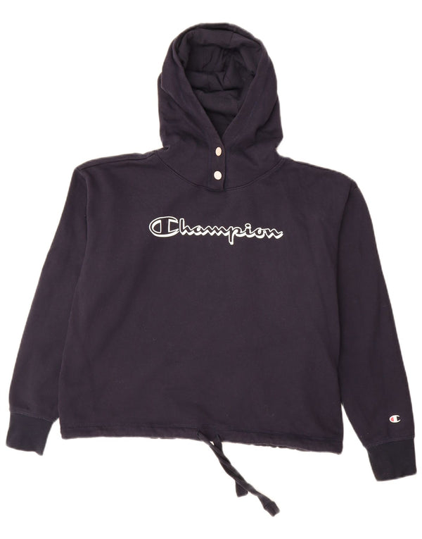 Champion Womens Graphic Oversized Hoodie Jumper UK 10 Small Navy Blue