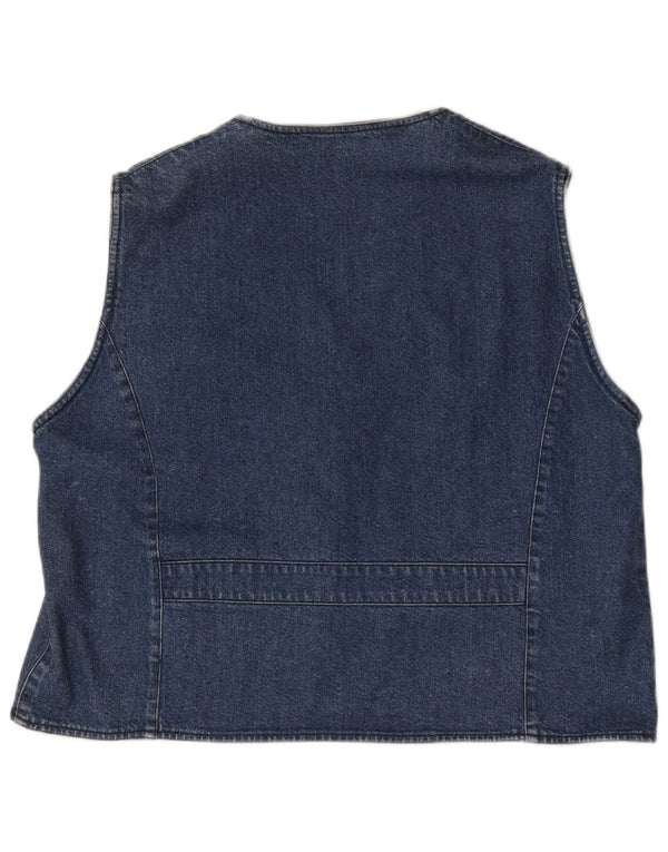Vintage Womens Denim Waistcoat UK 20 2XL Blue Floral